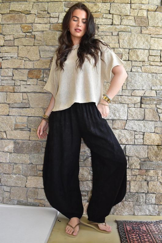 Lalli Damask Classic Tapered Barrel Leg Pant Black